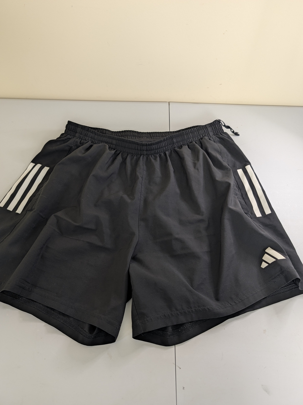adidas Black Men's Athletic Shorts with White Three-Stripes B23